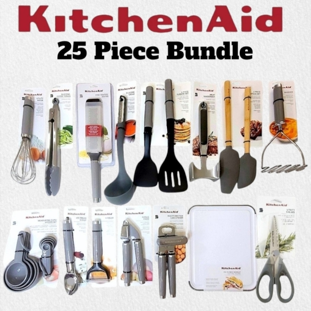 KitchenAid Gray Cooking Utensils 25-Piece Bundle - NWT 🎁
